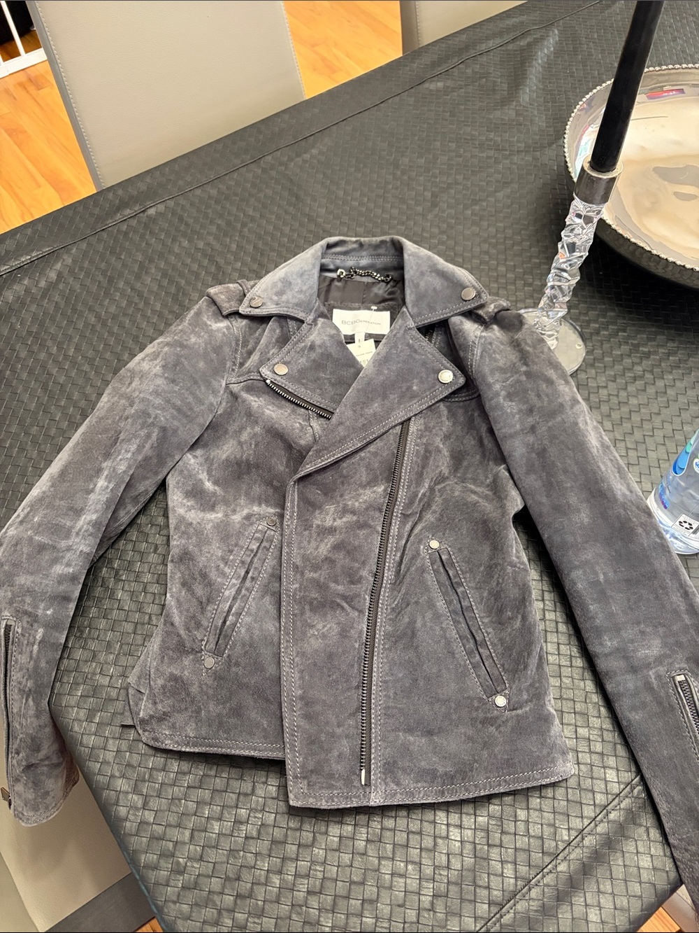 BCBGeneration Gray Suede Moto Jacket